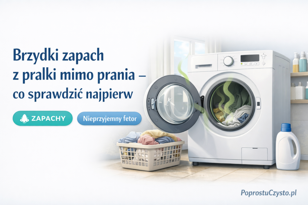 Sprawdzenie gumowego kołnierza przy drzwiczkach pralki i usuwanie widocznych resztek, gdy czujesz stęchliznę