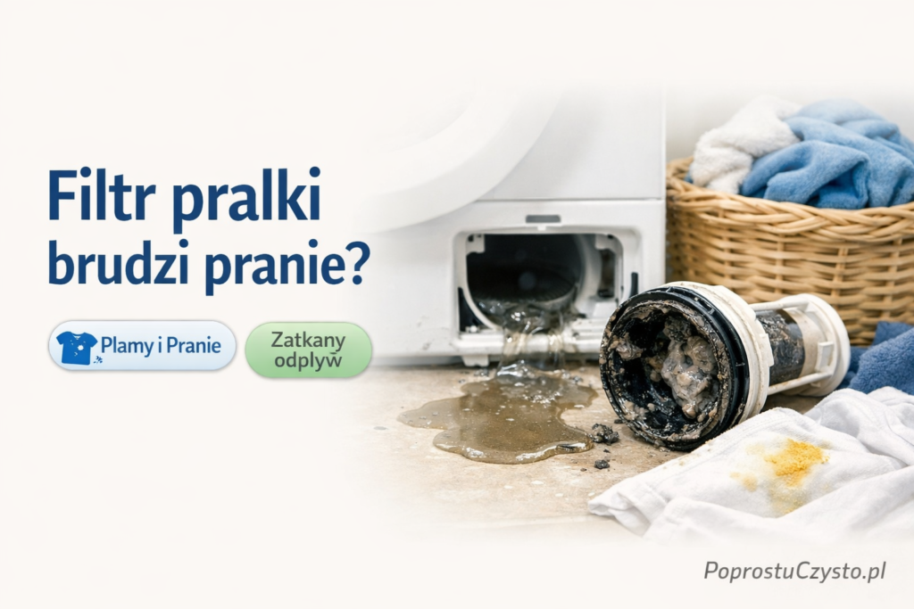 Czyszczenie filtra pralki: kłaczki i drobne resztki usuwane z odpływu prania
