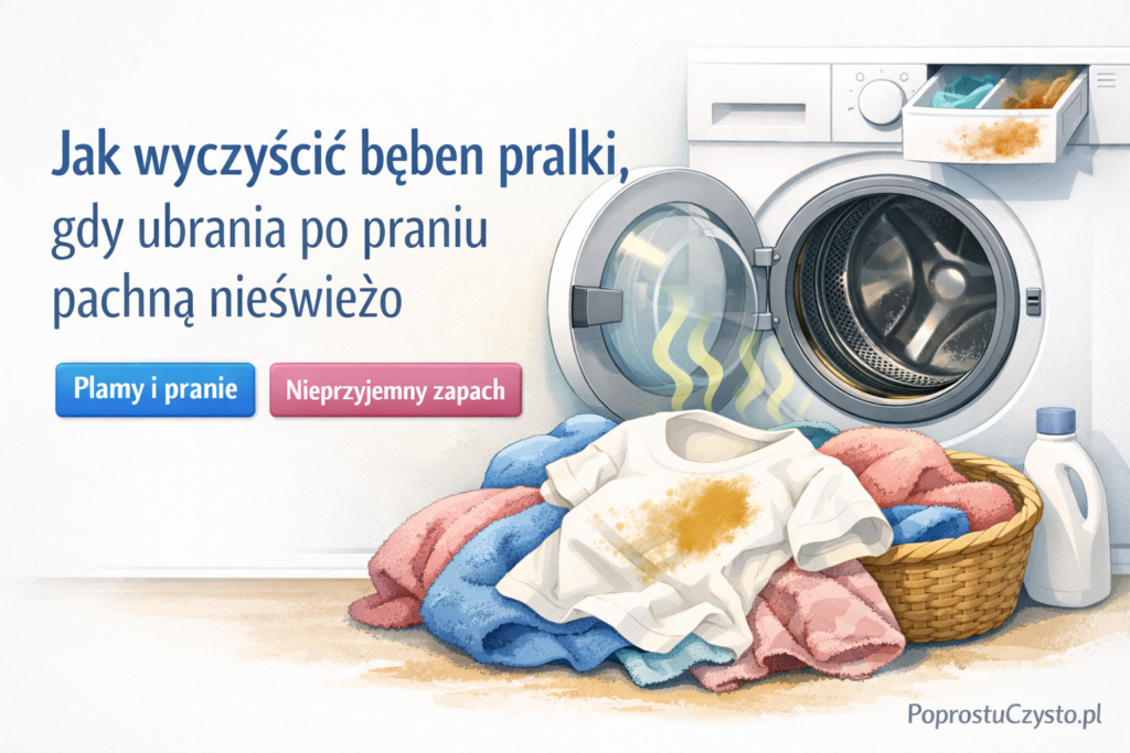 Czysty bęben pralki i przetarcie okolic drzwiczek miękką ściereczką, by usunąć osad i wilgoć