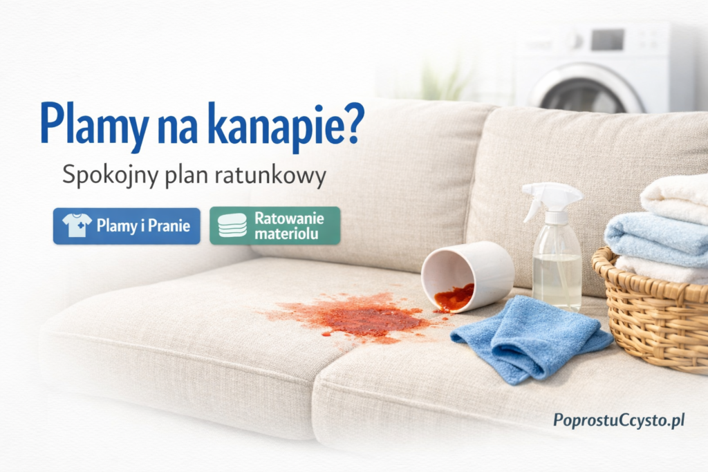 Spokojne zbieranie świeżej plamy po jedzeniu z tapicerki jasną ściereczką